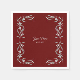 Guardanapo De Papel Festa de Casamento Vermelha Floral Prata Vintage N