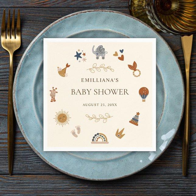 Guardanapo De Papel Festa de Chá de fraldas de Boho Woodland (Boho Woodland Animals Cute Baby Shower Party Napkins)