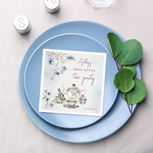 Guardanapo De Papel Festa de chá floral francesa impressa noivado (French Floral  bridal shower tea party personalized printed Napkins template table decor)