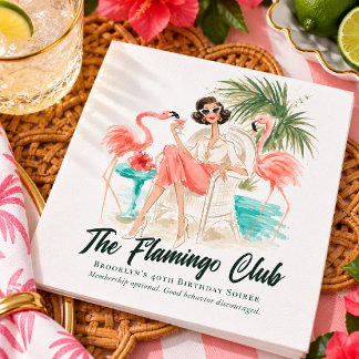 Guardanapo De Papel Festa de Cocktail Flamingo Vintage Miami Beach