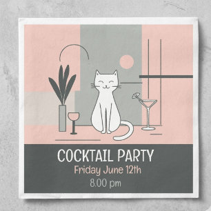 Guardanapo De Papel Festa de Cocktail Retro de Gatos Meio do Século Mo