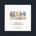 Guardanapo De Papel Festa de Despedida de Solteira Retro Fim de Semana<br><div class="desc">Abrace o espírito da viagem definitiva entre garotas com nossas guardanapos de fim de semana de despedida de solteira com tipografia retrô personalizada! Este top chique e elegante serve como um memento perfeito de uma escapada memorável com suas damas favoritas. A frente da camisa exibe uma tipografia "Fim de Semana...</div>