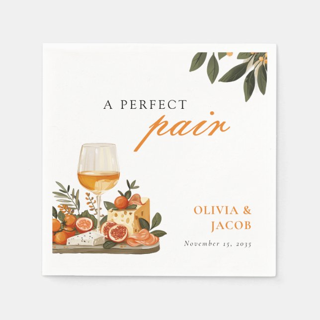 Guardanapo De Papel Festa de Engajamento Vinho e Queijo Par Perfeito (Frente)