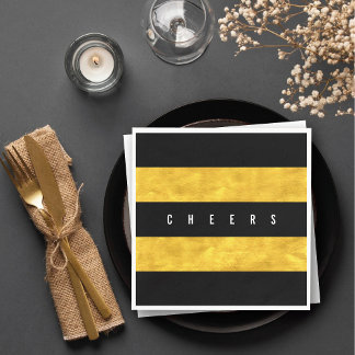 Guardanapo De Papel Festa de Feriado Chic Gold Foil Black Stripes