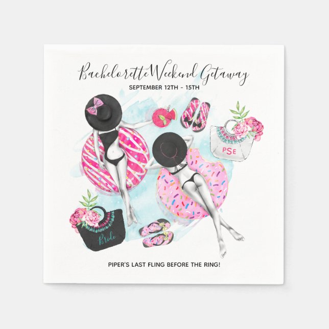 Guardanapo De Papel Festa de Fim de Semana das Meninas de Piscina Retr (Frente)