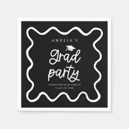 Guardanapo De Papel Festa de Formando Preto com Linha ondulada desenha