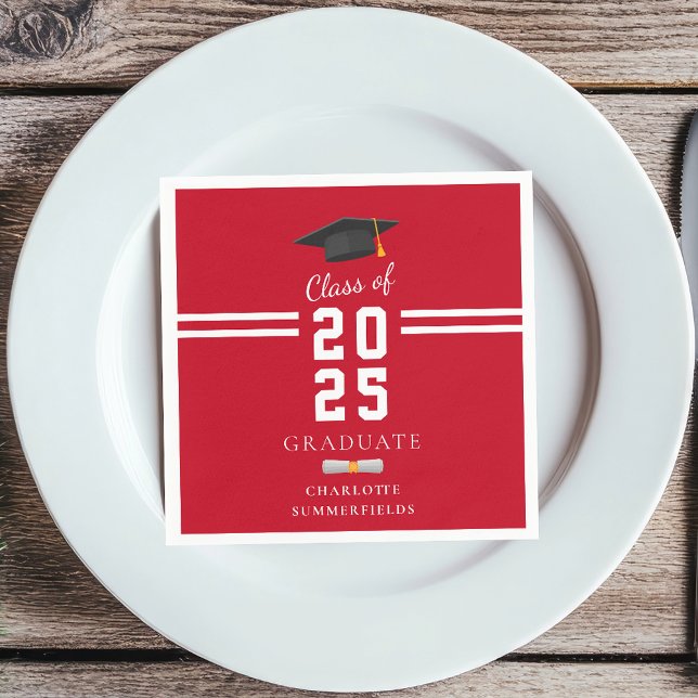 Guardanapo De Papel Festa de Formatura 2026 Papel (Graduation 2025 Red White Stripes Party Paper Napkin)