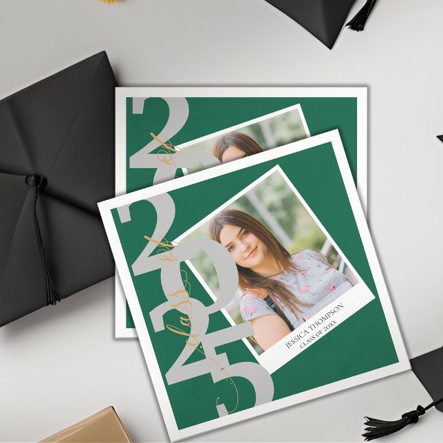Guardanapo De Papel Festa de formatura de Foto em Verde de 2025 (Cute Green Class of 2025 Photo Graduation Party Napkins)
