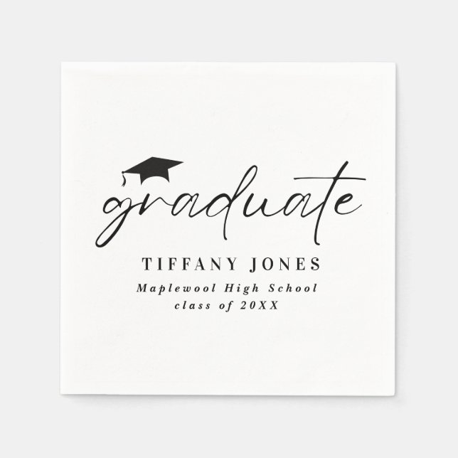 Guardanapo De Papel Festa de formatura de Script Branco do Formando Mo (Frente)