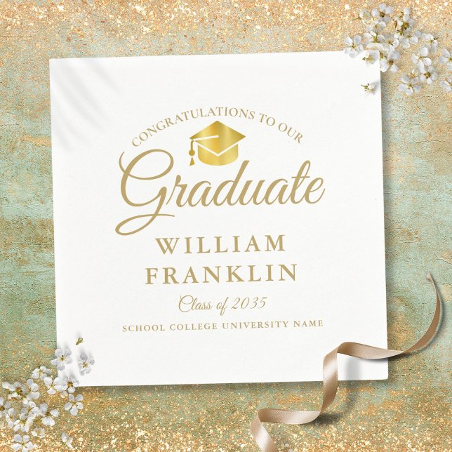 Guardanapo De Papel Festa de Formatura Moderna e Elegante a Dourado (Modern Elegant Gold Graduation Party Napkins)