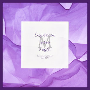 Guardanapo De Papel Festa de Formatura Monogramada Roxo Branco Cinza