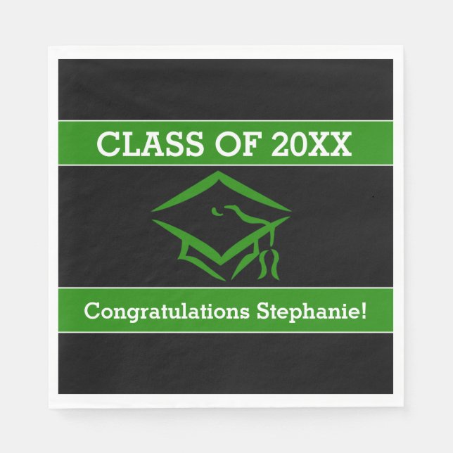 Guardanapo De Papel Festa de formatura Preta e Verde do Mortarboard (Frente)