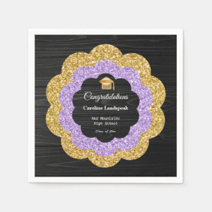 Guardanapo De Papel Festa de Graduação com Brilho Roxo e Dourado Flora