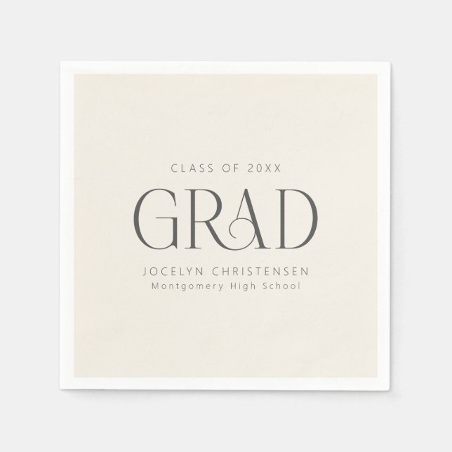 Guardanapo De Papel Festa de Graduação Minimalista Personalizada Cinza (Frente)