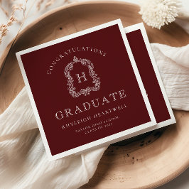 Guardanapo De Papel Festa de Graduação Monograma Crest Burgundy Branco