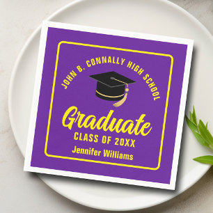 Guardanapo De Papel Festa de Graduação Personalizada Amarela Roxa Grad