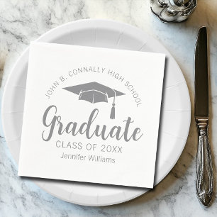 Guardanapo De Papel Festa de Graduação Personalizada Chic Prata Cinza