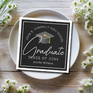 Guardanapo De Papel Festa de Graduação Personalizada Preta Elegante