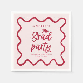 Guardanapo De Papel Festa de Graduação Vermelha com Linha Ondulada Des