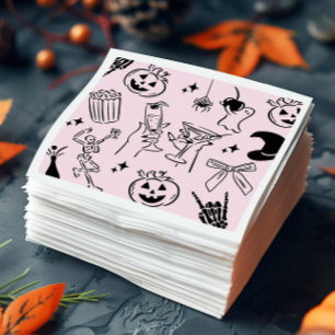 Guardanapo De Papel Festa de Halloween Desenhada à Mão Rosa
