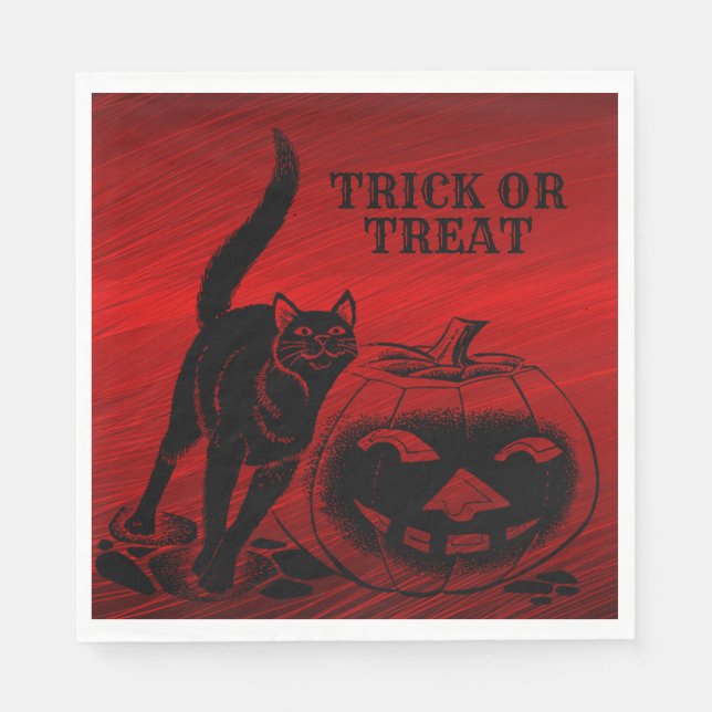 Guardanapo De Papel Festa de Halloween Mau Black Cat Pumpkin Red Scary (Frente)