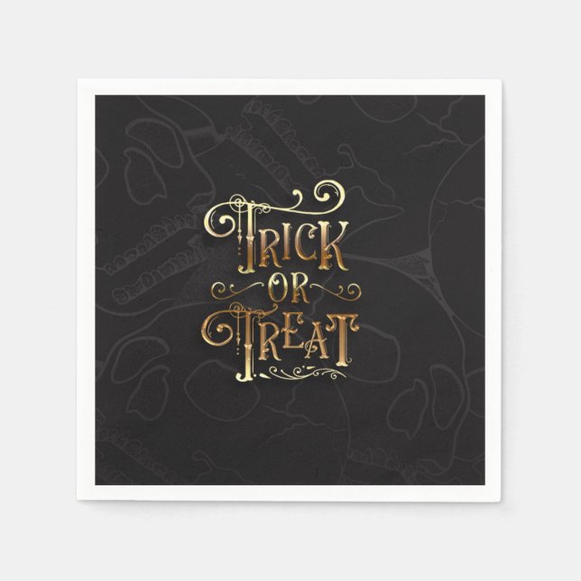 Guardanapo De Papel Festa de Halloween Preta e Dourada ou Tratar Skull (Frente)