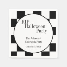 Festa de Halloween Xadrez Preto e Branco RIP