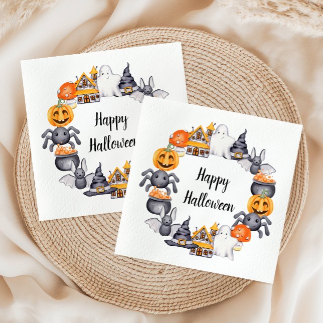 Guardanapo De Papel Festa de Ilustração de Feliz Halloween (Cute Happy Halloween Illustration Party Napkins)