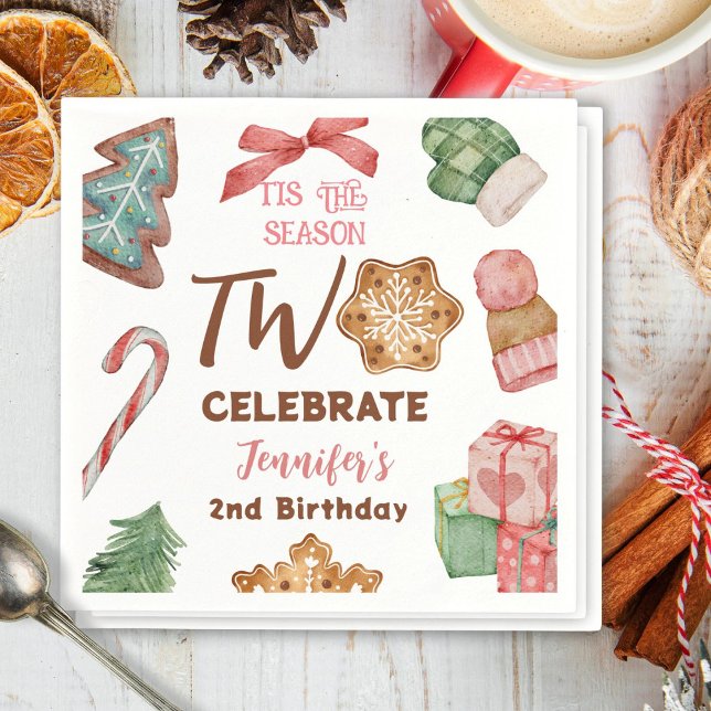 Guardanapo De Papel Festa de inverno rosa segundo aniversário de Natal (Criador carregado)