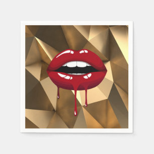 Guardanapo De Papel Festa de Luxo Dourada Glam Lábios com Gotejamento