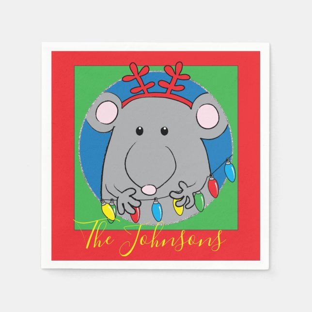 Guardanapo De Papel Festa de Luzes de Mouse Natal (Frente)