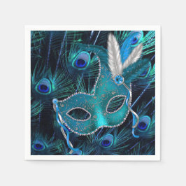 Guardanapo De Papel Festa de Máscaras Pavão Azul Turquesa