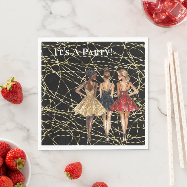 Guardanapo De Papel Festa de mulheres de preto e dourado abstrato com  (Insitu)