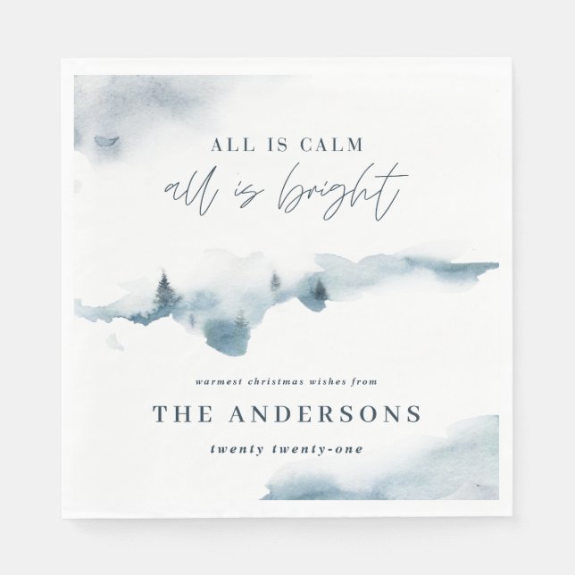 Guardanapo De Papel Festa de natal azul mínima da floresta aquática (Frente)