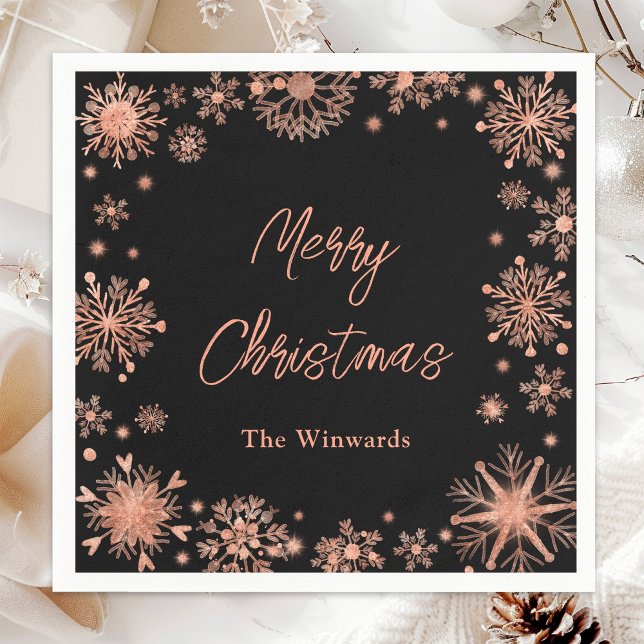 Guardanapo De Papel Festa de Natal com Flocos de Neve Dourados rosa (Criador carregado)