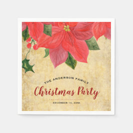 Guardanapo De Papel Festa de Natal com Poinsettia em Aquarela Rústica