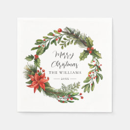 Guardanapo De Papel Festa de Natal da Família Floral Red Berries Green