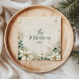 Guardanapo De Papel Festa de Natal da Poinsettia Branca Elegante