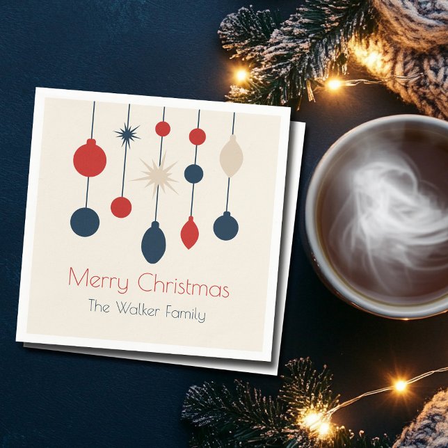 Guardanapo De Papel Festa de Natal de Ornamentos Vermelhos Retro (Criador carregado)