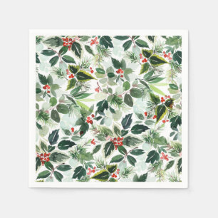 Guardanapo De Papel Festa de Natal de Watercolor Holly Greenery