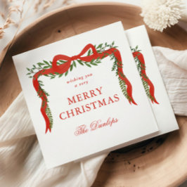 Guardanapo De Papel Festa de Natal Red Ribbon Arco Greenery