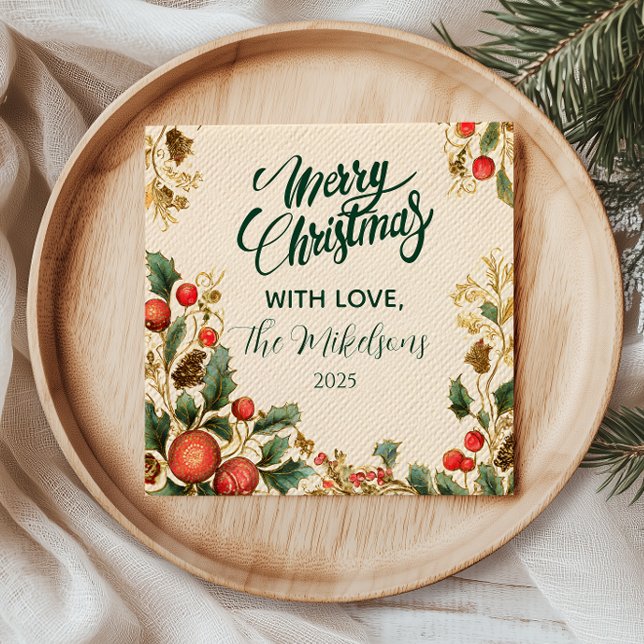 Guardanapo De Papel Festa de Natal Rustic Holly Pomegranate (Criador carregado)