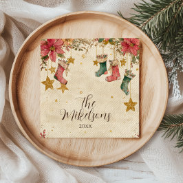 Guardanapo De Papel Festa de Natal Rustic Stockand Poinsettias