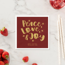 Guardanapo De Papel Festa de Natal Rústica Vermelho e Dourado Paz Amor