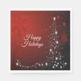 Guardanapo De Papel Festa de Natal White Stars Tree Red Snowflakes