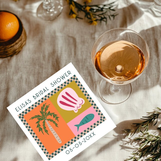 Guardanapo De Papel Festa de Noite à Beira-Mar Chá de Noiva Moderno Fo (Seaside Soiree Bridal Shower Modern Cute CUSTOM Napkins
)