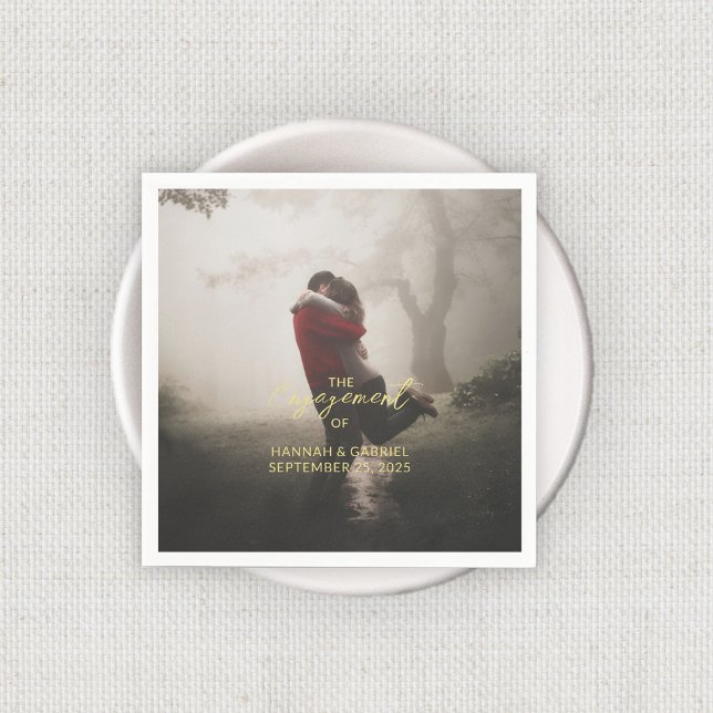 Guardanapo De Papel Festa de noivado De Casamento Adicionar Foto (Add Photo Wedding Engagement Party Napkins with gold text)