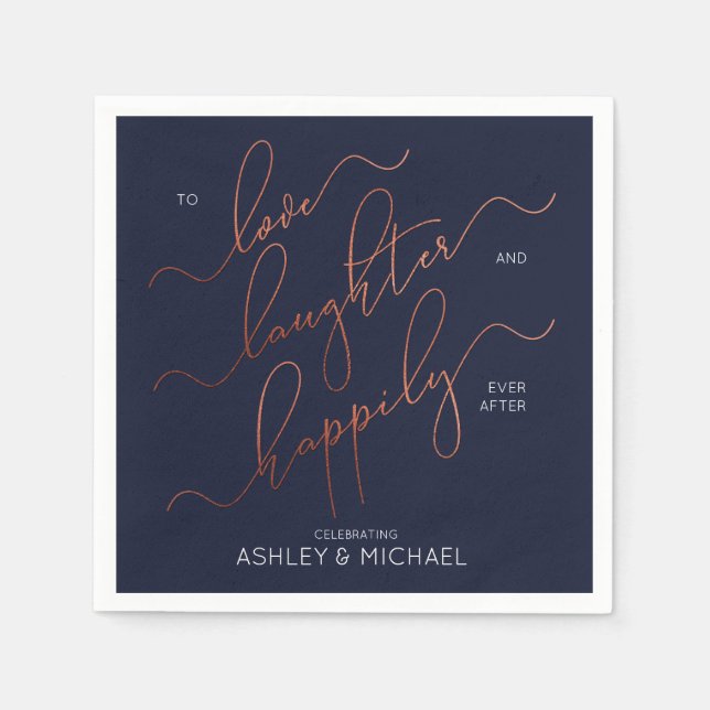 Guardanapo De Papel Festa de noivado de cobre azul feliz para sempre (Frente)