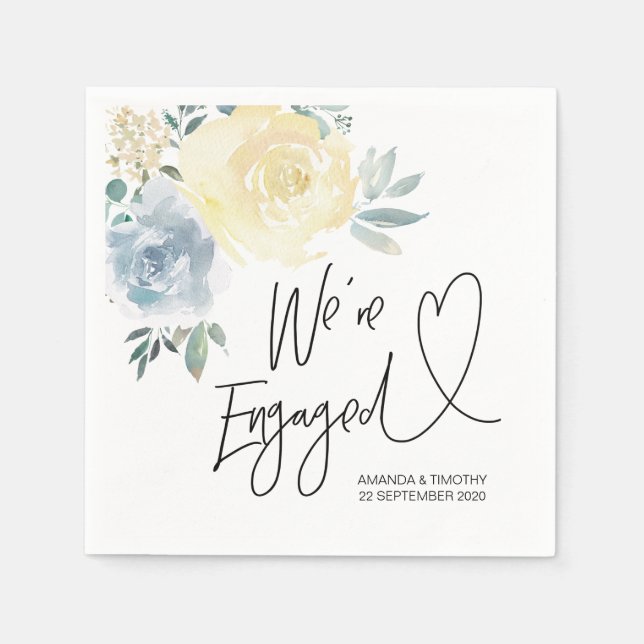 Guardanapo De Papel Festa de noivado Decor Azul Floral (Frente)