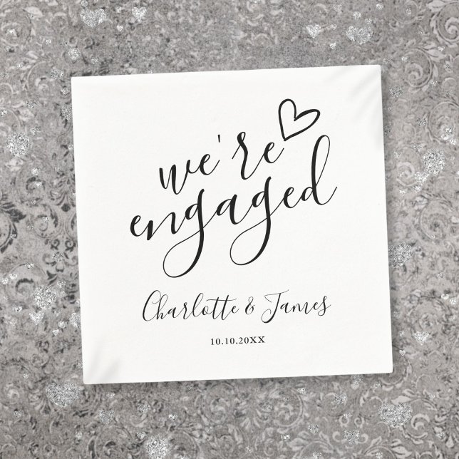 Guardanapo De Papel Festa de Noivado Estamos Noivos Preto e Branco (We're Engaged Engagement Party Black And White Napkins)